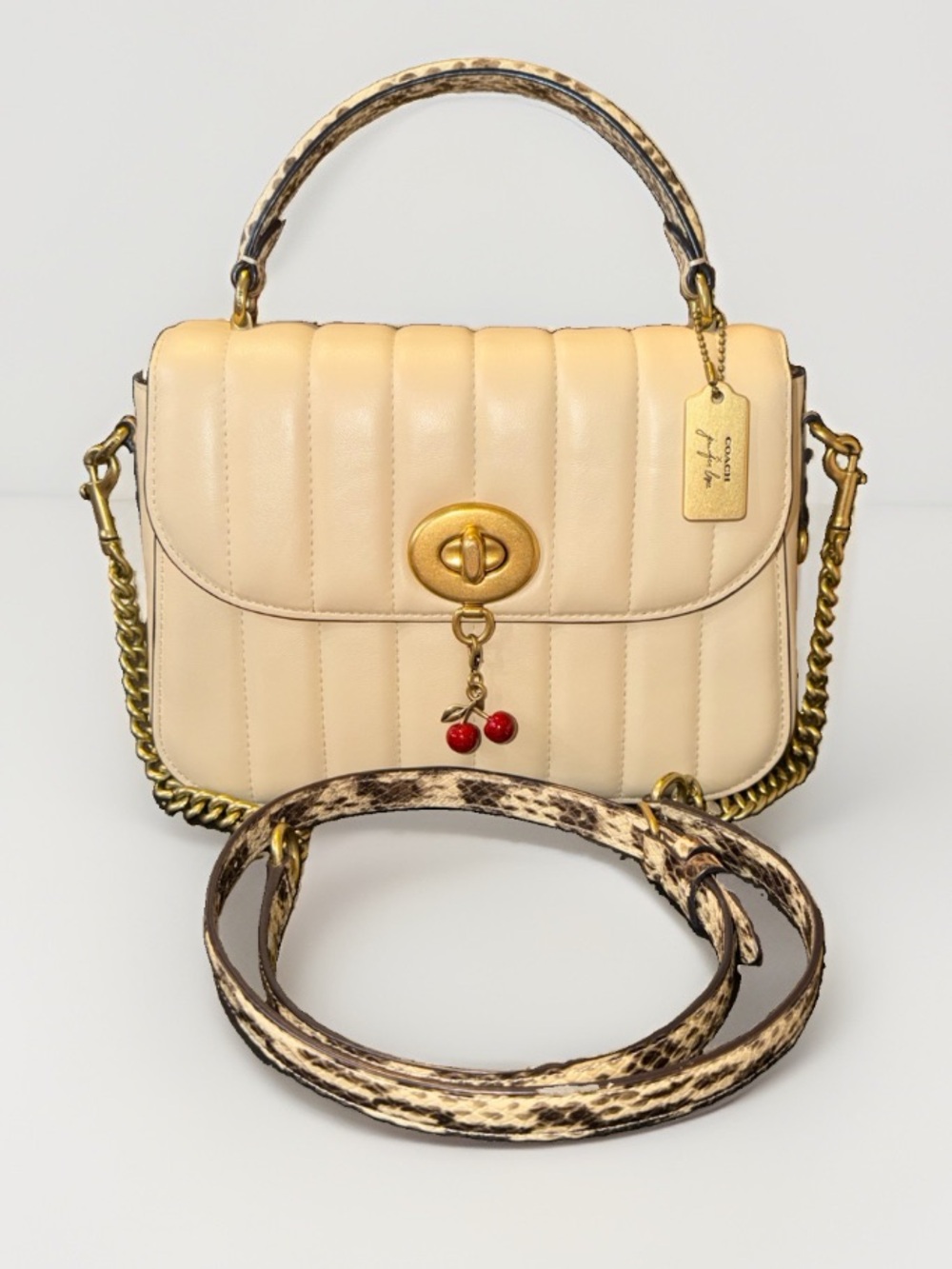 Coach x JLo Marlie Top Handle Satchel, Beige — Pristine, Rarely Used 🍒
